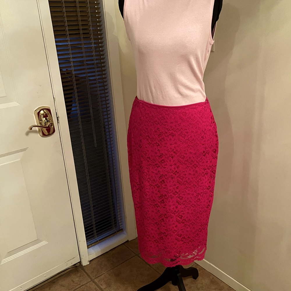Lace hot pink Classy and feminine …has stretch ….Pink Lace skirt